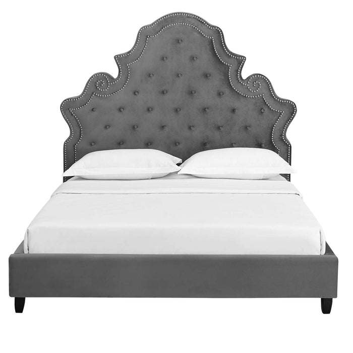 Valentina Queen Tufted Nailhead Performance Velvet Platform Bed