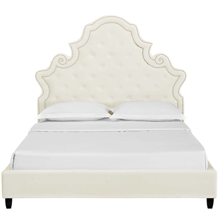 Valentina Queen Tufted Nailhead Performance Velvet Platform Bed