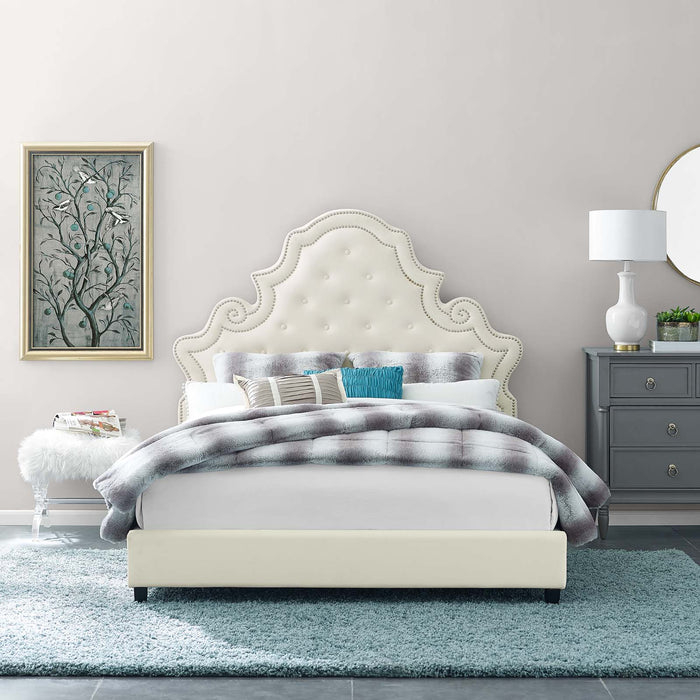 Valentina Queen Tufted Nailhead Performance Velvet Platform Bed