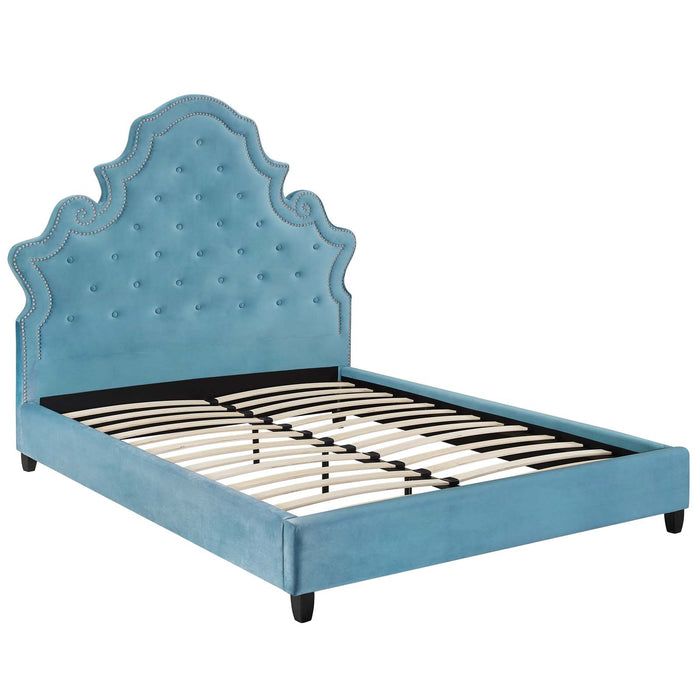 Valentina Queen Tufted Nailhead Performance Velvet Platform Bed