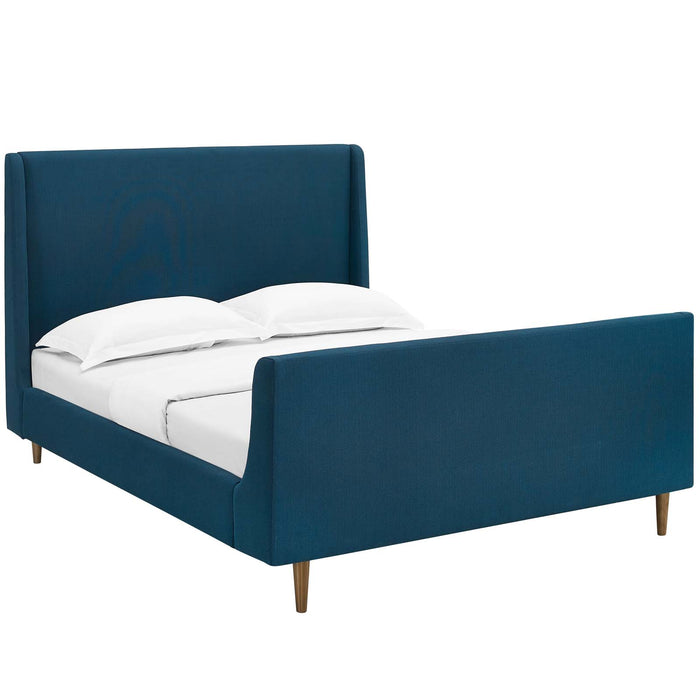 Aubree Queen Upholstered Fabric Sleigh Platform Bed