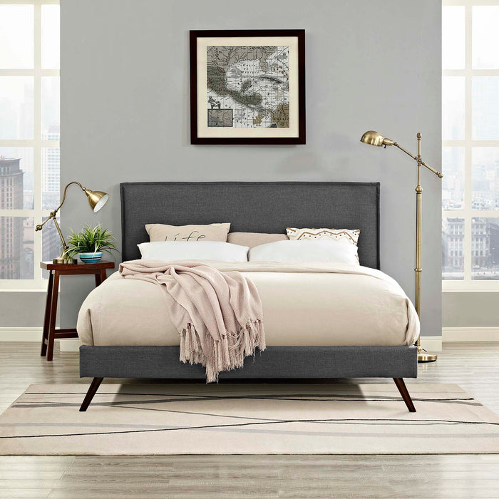 Amaris Queen Fabric Platform Bed with Round Splayed Legs