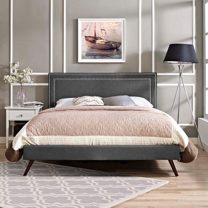 Virginia Queen Fabric Platform Bed with Round Splayed Legs