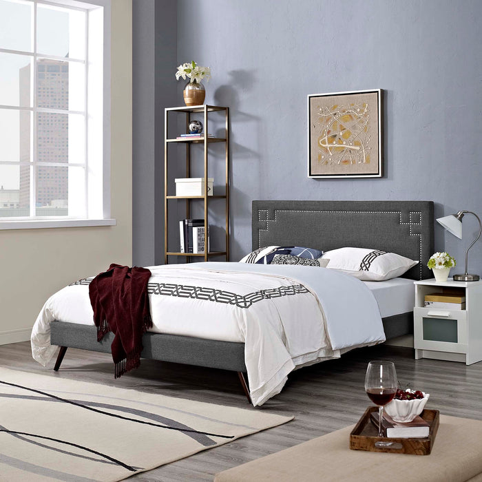 Ruthie Queen Fabric Platform Bed with Round Splayed Legs