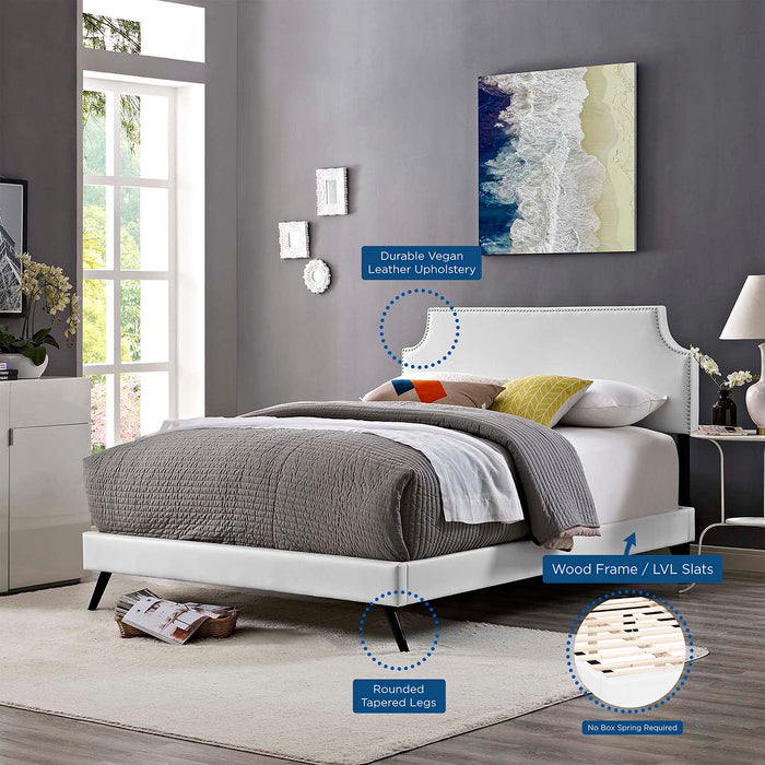 Corene Full Vinyl Platform Bed with Round Splayed Legs