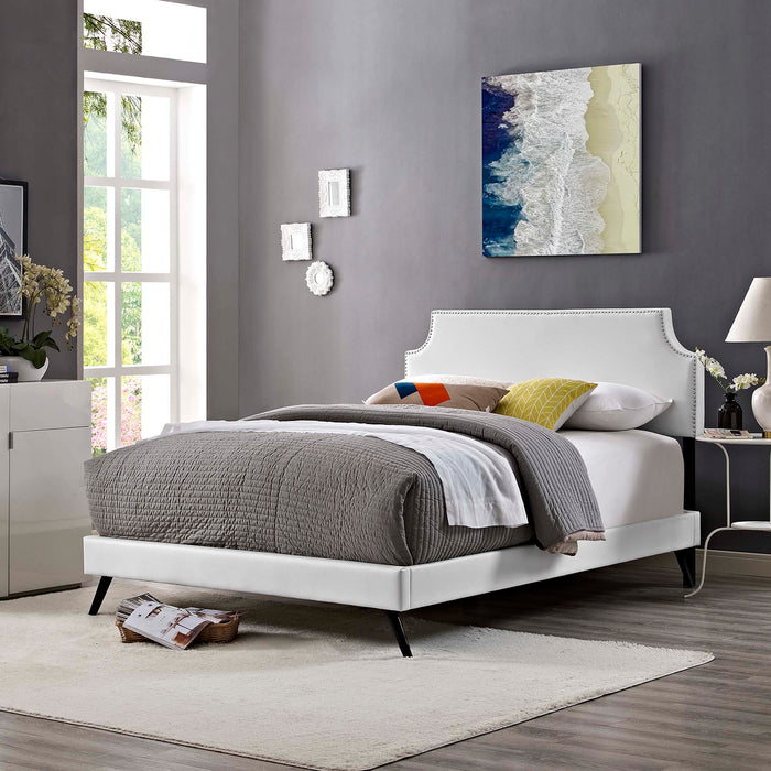 Corene Full Vinyl Platform Bed with Round Splayed Legs