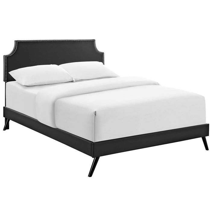 Corene Queen Vinyl Platform Bed with Round Splayed Legs