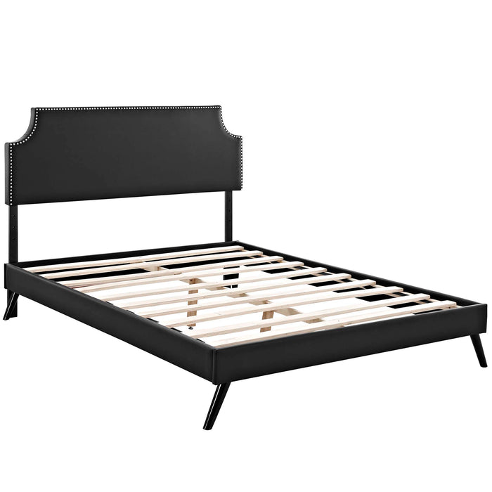 Corene Queen Vinyl Platform Bed with Round Splayed Legs