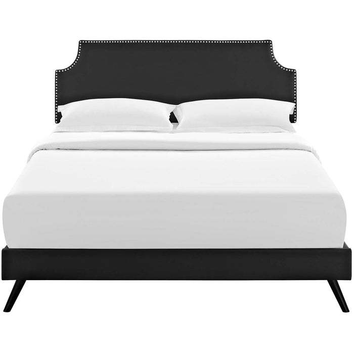 Corene Queen Vinyl Platform Bed with Round Splayed Legs