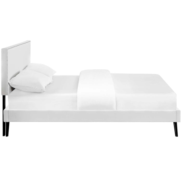 Macie Full Vinyl Platform Bed with Round Splayed Legs