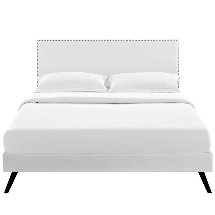 Macie Full Vinyl Platform Bed with Round Splayed Legs