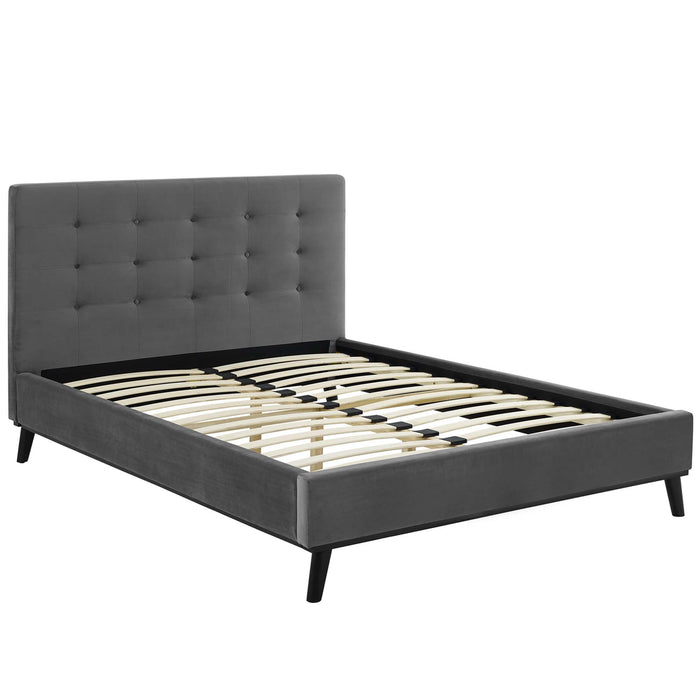 McKenzie Queen Biscuit Tufted Performance Velvet Platform Bed