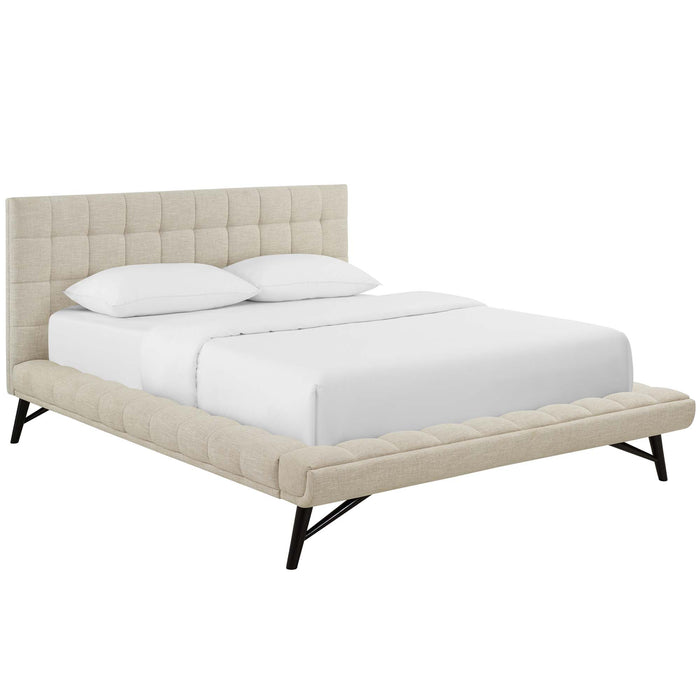 Julia Queen Biscuit Tufted Upholstered Fabric Platform Bed