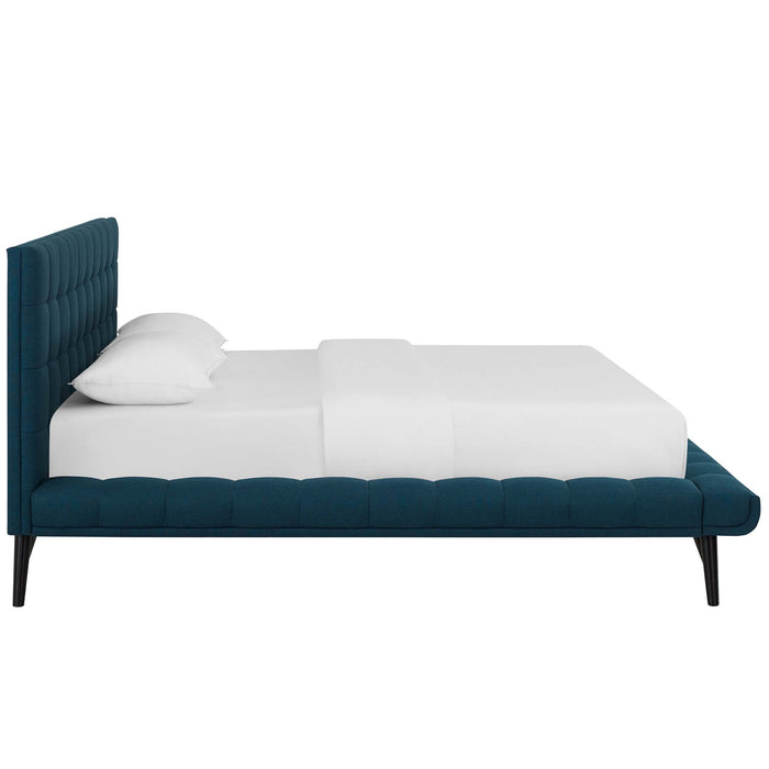 Julia Queen Biscuit Tufted Upholstered Fabric Platform Bed