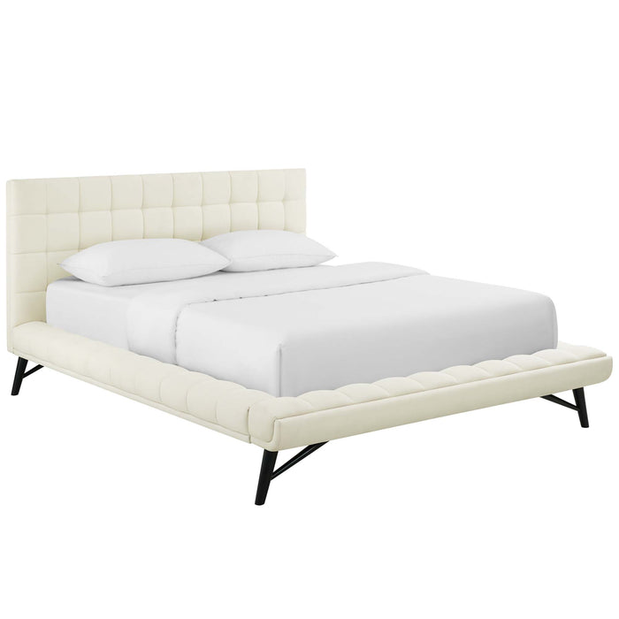 Julia Queen Biscuit Tufted Upholstered Fabric Platform Bed