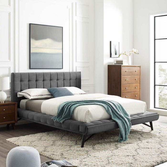 Julia Queen Biscuit Tufted Performance Velvet Platform Bed