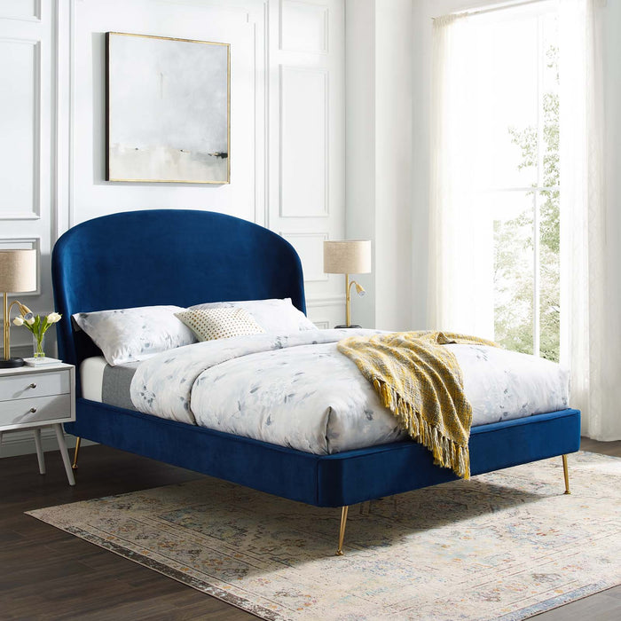 Mira Upholstered Performance Velvet Queen Platform Bed