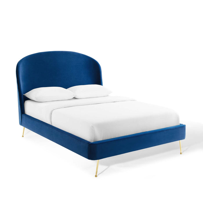 Mira Upholstered Performance Velvet Queen Platform Bed