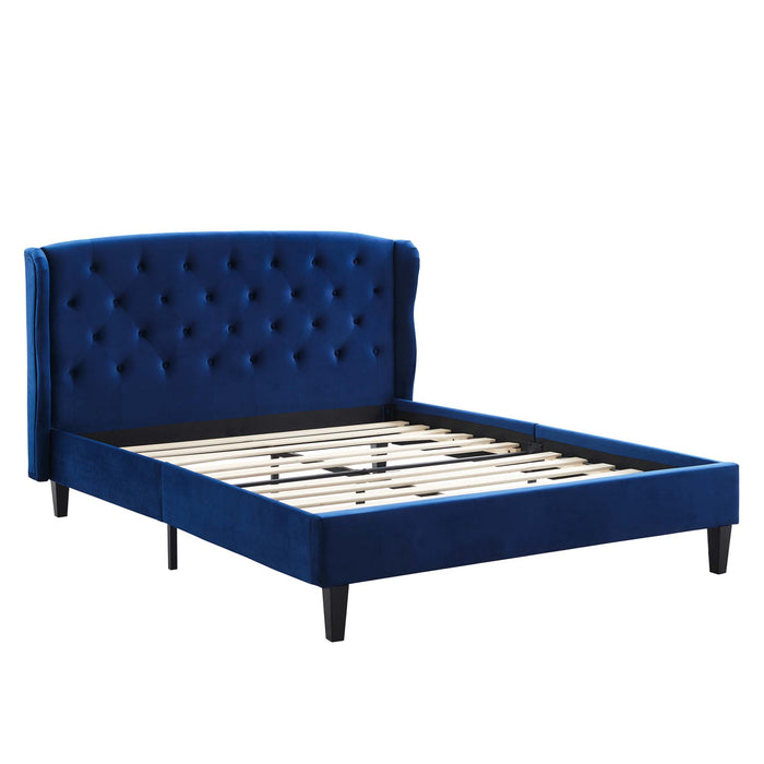 Penelope Tufted Wingback Queen Performance Velvet Platform Bed