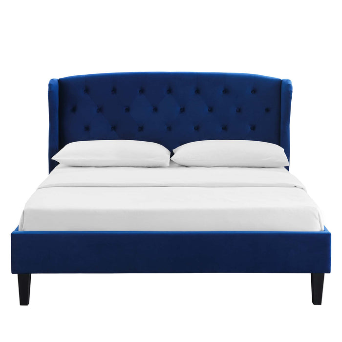 Penelope Tufted Wingback Queen Performance Velvet Platform Bed