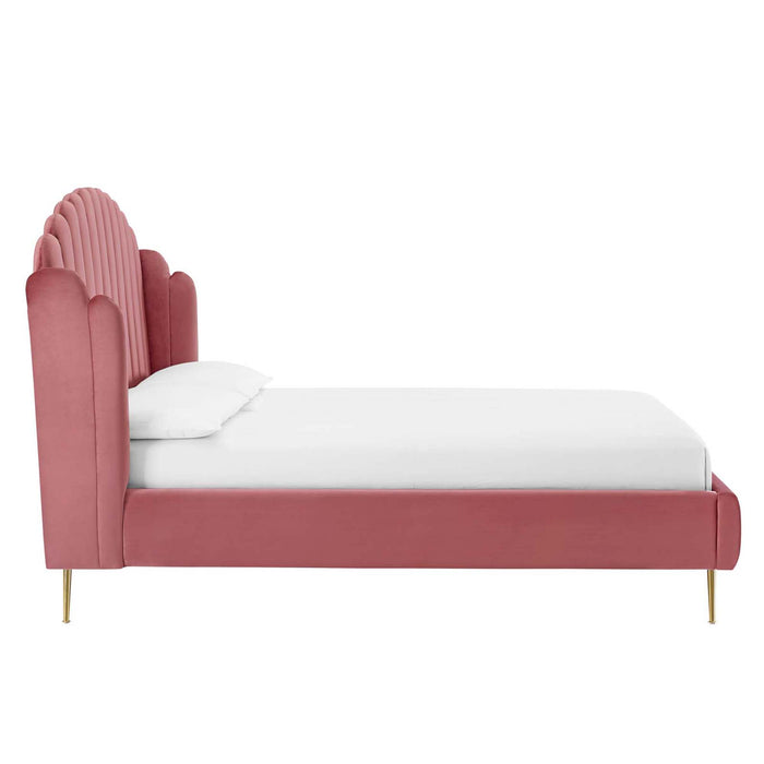 Lana Queen Performance Velvet Wingback Platform Bed