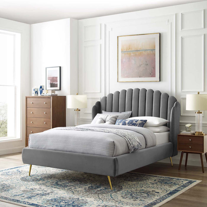 Lana Queen Performance Velvet Wingback Platform Bed