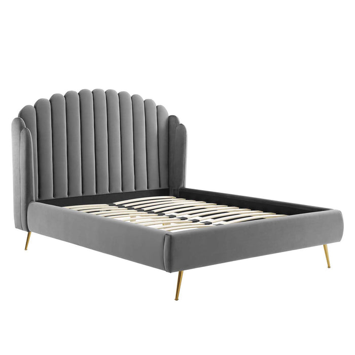 Lana Queen Performance Velvet Wingback Platform Bed