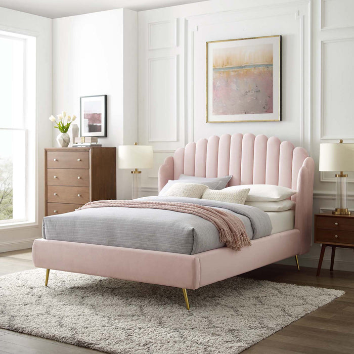 Lana Queen Performance Velvet Wingback Platform Bed