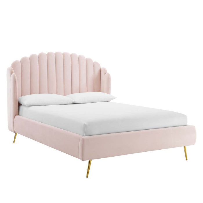 Lana Queen Performance Velvet Wingback Platform Bed