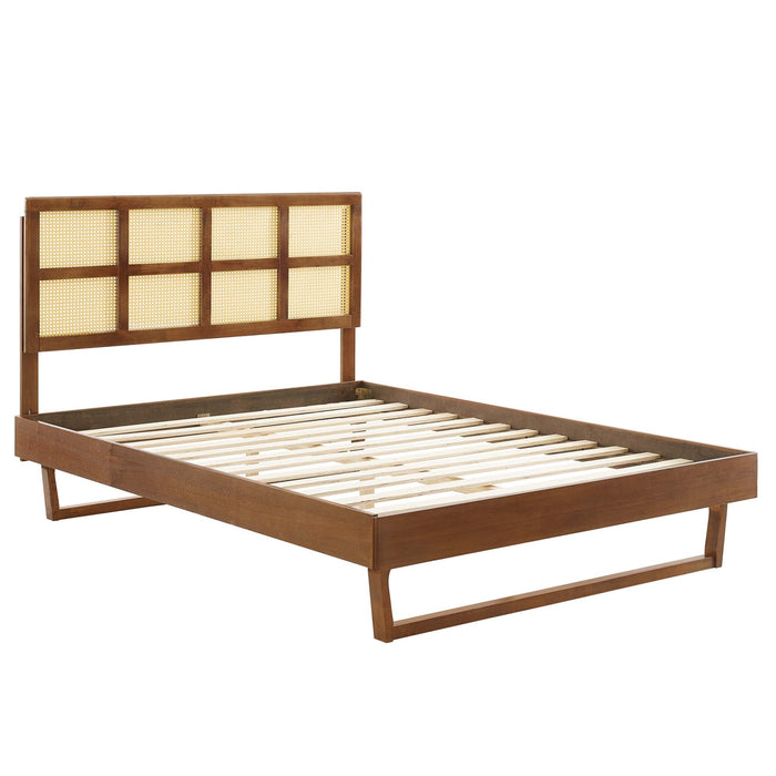 Sidney Cane and Wood Queen Platform Bed With Angular Legs