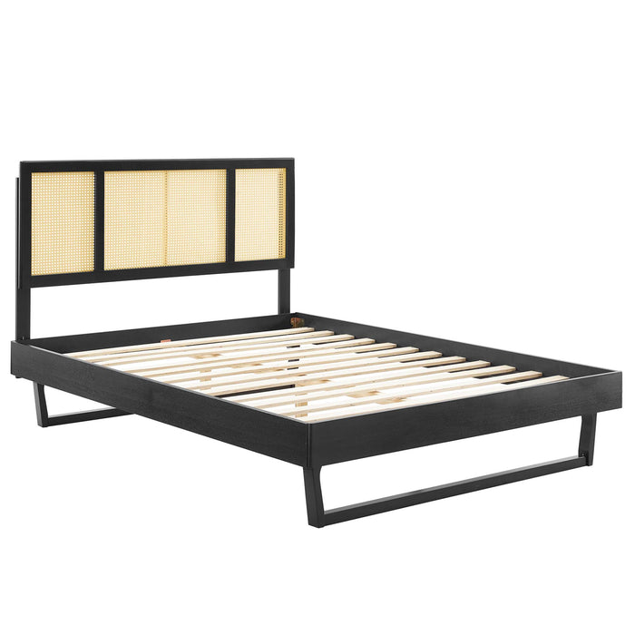 Kelsea Cane and Wood Queen Platform Bed With Angular Legs