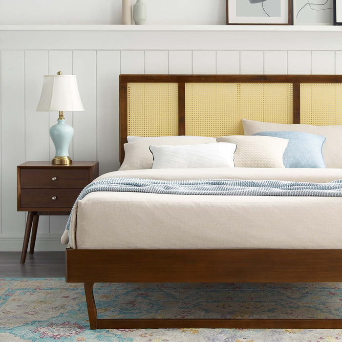 Kelsea Cane and Wood Queen Platform Bed With Angular Legs