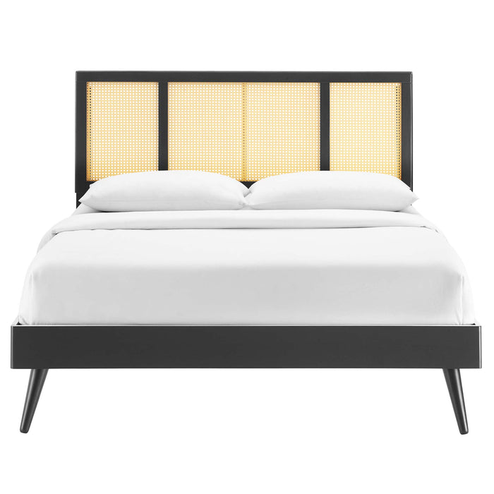 Kelsea Cane and Wood Queen Platform Bed With Splayed Legs