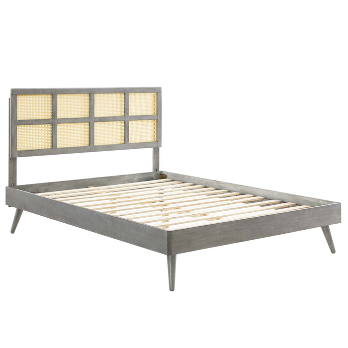 Sidney Cane and Wood Full Platform Bed With Splayed Legs