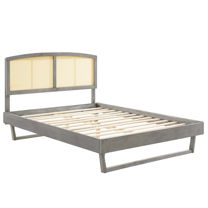 Sierra Cane and Wood Queen Platform Bed With Angular Legs