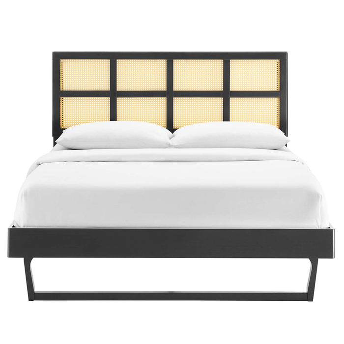 Sidney Cane and Wood King Platform Bed With Angular Legs