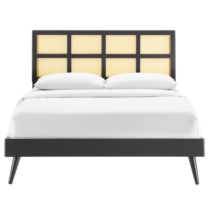 Sidney Cane and Wood King Platform Bed With Splayed Legs