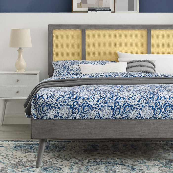 Kelsea Cane and Wood Full Platform Bed With Splayed Legs