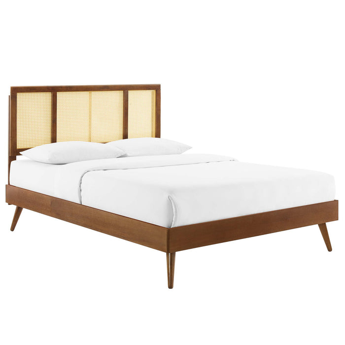 Kelsea Cane and Wood Full Platform Bed With Splayed Legs