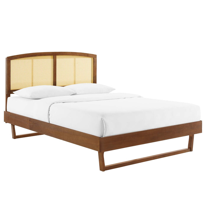 Sierra Cane and Wood Full Platform Bed With Angular Legs