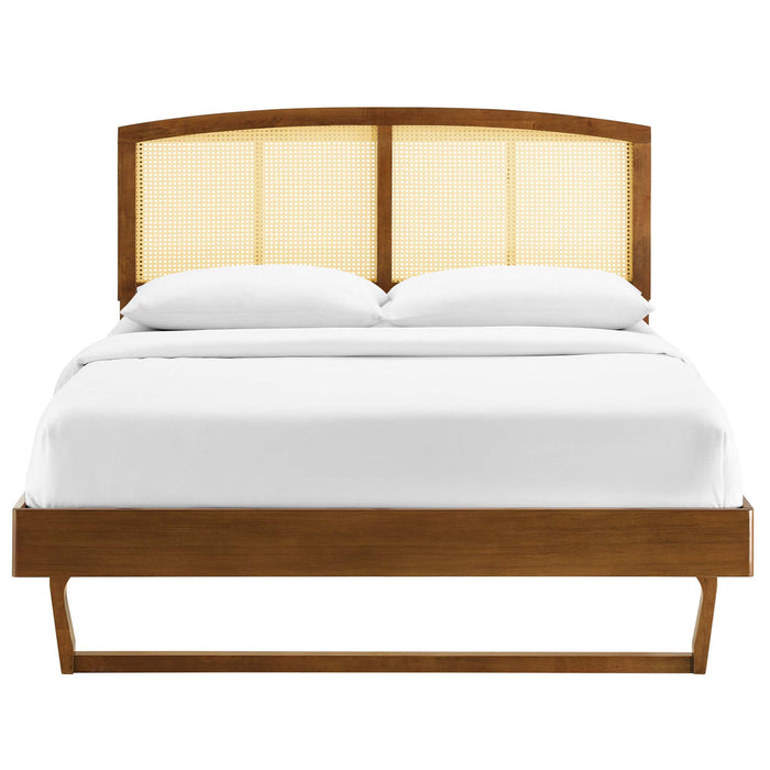 Sierra Cane and Wood Full Platform Bed With Angular Legs