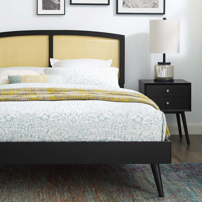 Sierra Cane and Wood Full Platform Bed With Splayed Legs