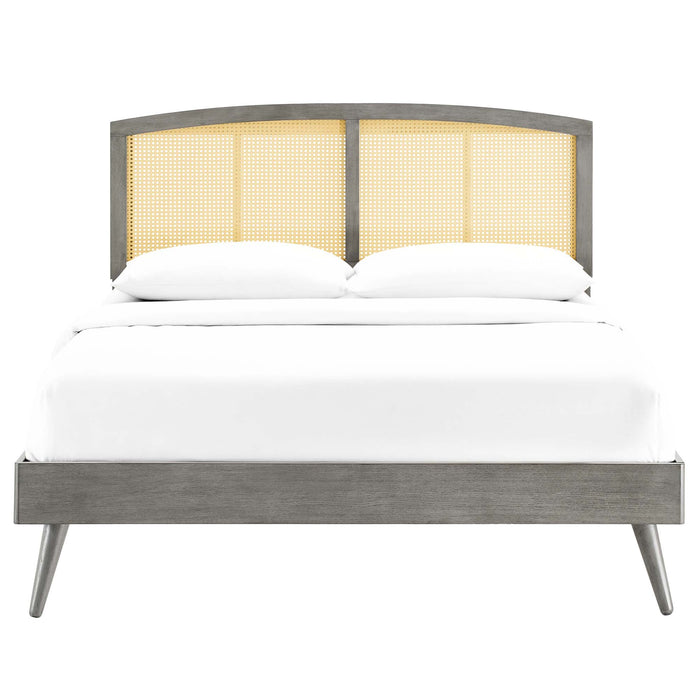 Sierra Cane and Wood Full Platform Bed With Splayed Legs