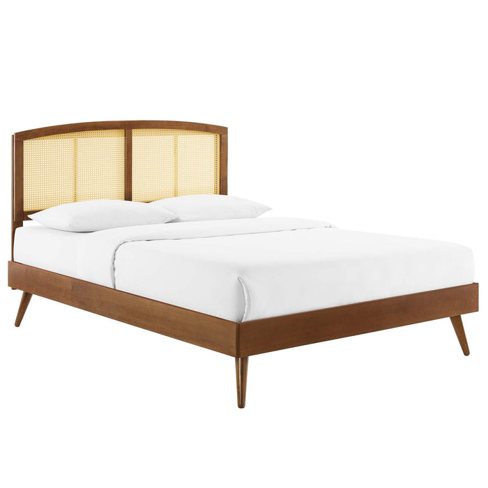 Sierra Cane and Wood Full Platform Bed With Splayed Legs