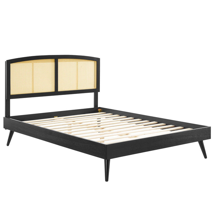 Sierra Cane and Wood King Platform Bed With Splayed Legs