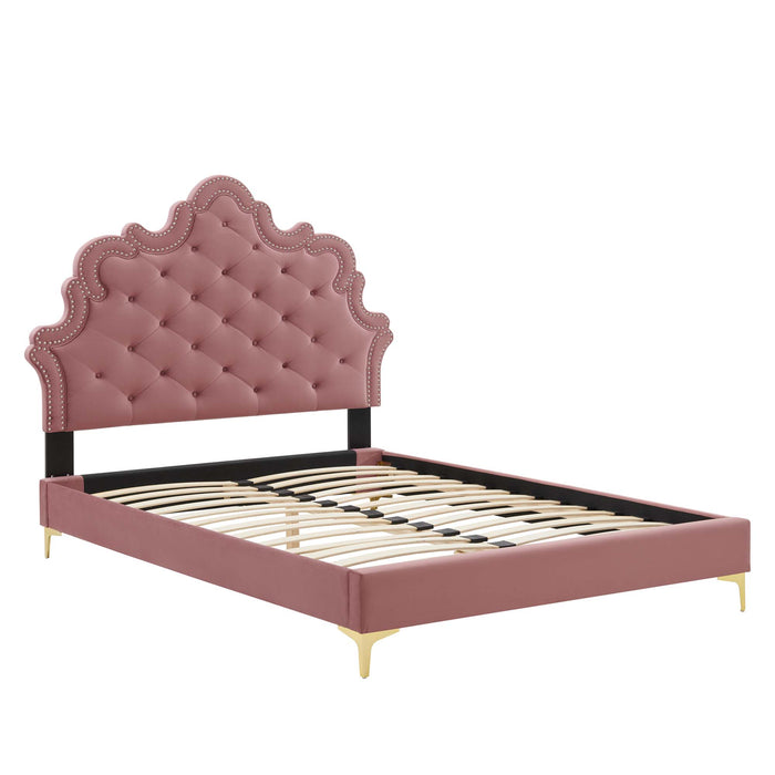 Sasha Button-Tufted Performance Velvet King Bed