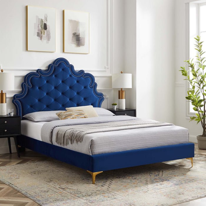 Sasha Button-Tufted Performance Velvet King Bed