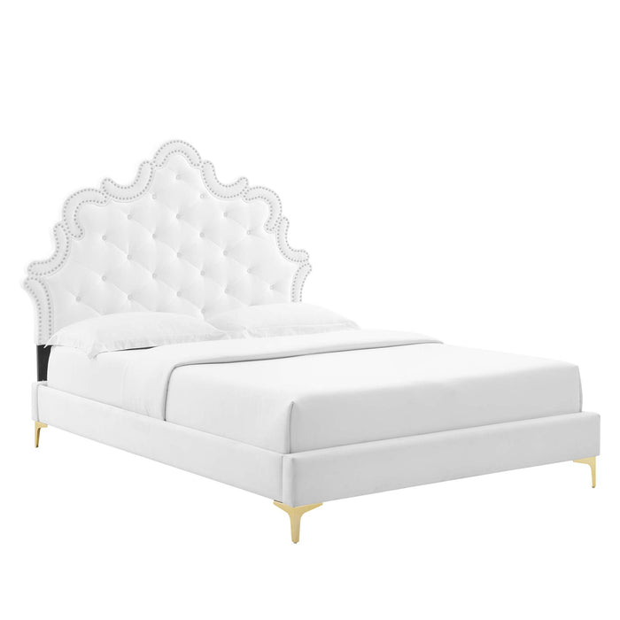 Sasha Button-Tufted Performance Velvet King Bed