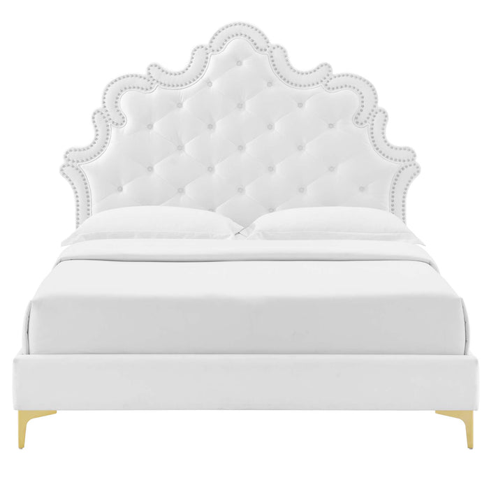 Sasha Button-Tufted Performance Velvet King Bed