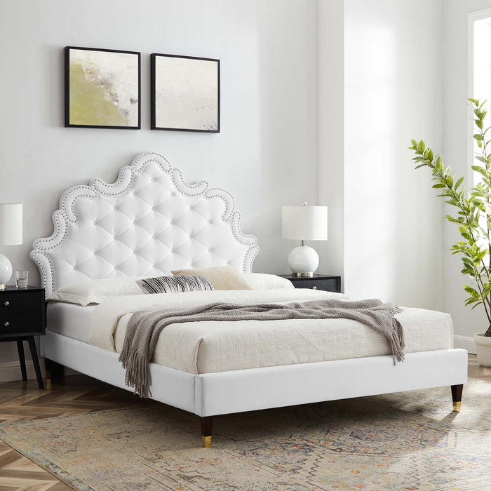 Sasha Button-Tufted Performance Velvet King Bed